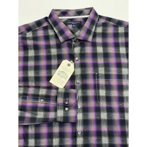 NWT Cooper Jones Black/Purple/Gray Ombré Plaid Cotton Hexagon Buttons Shirt XL